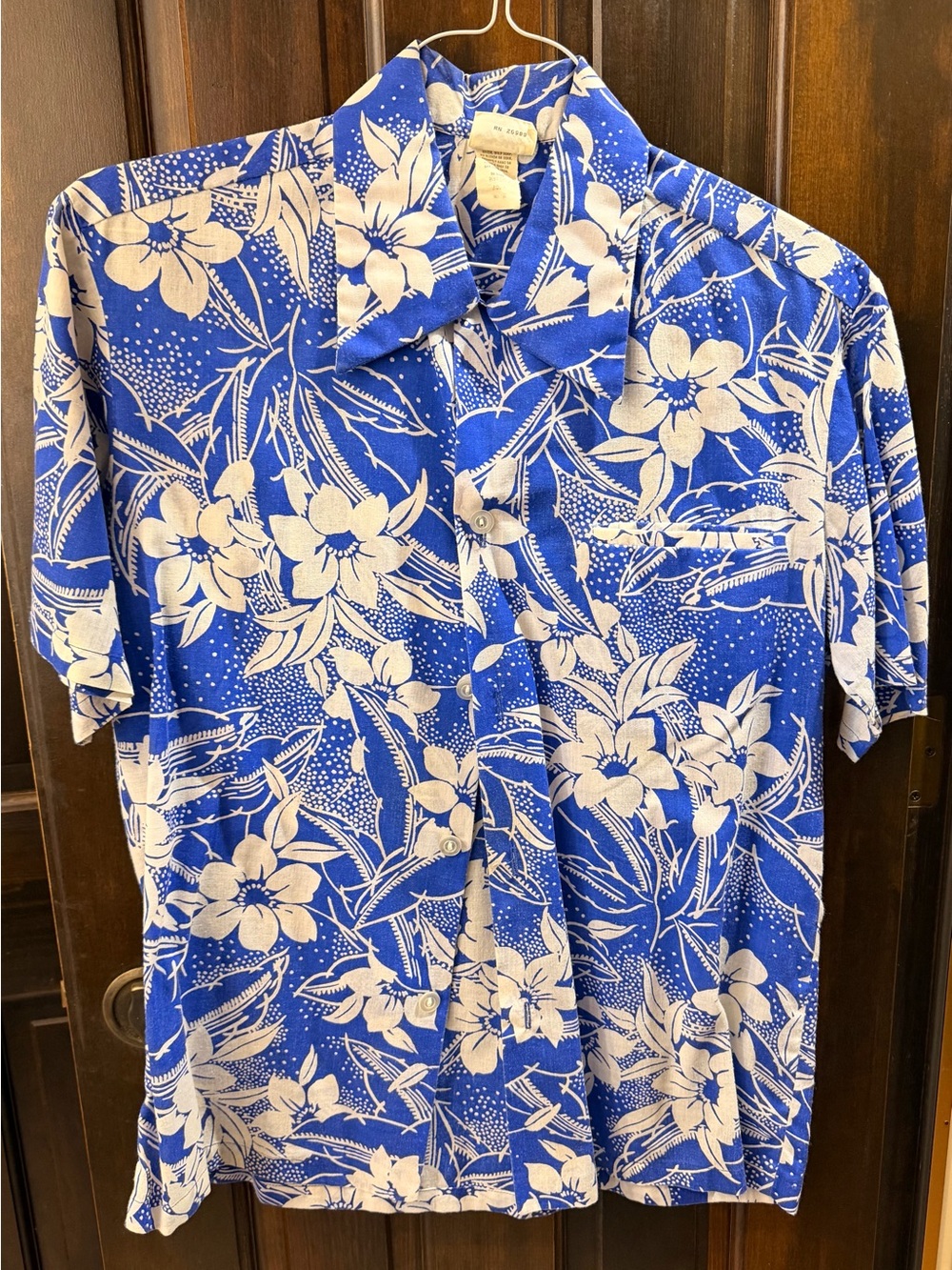 VTG 80s Ti’a Made in Hawaii Blue Floral Barkcloth Aloha Men’s Shirt